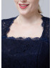 Navy Blue Lace Keyhole Back Short Mother Dress 